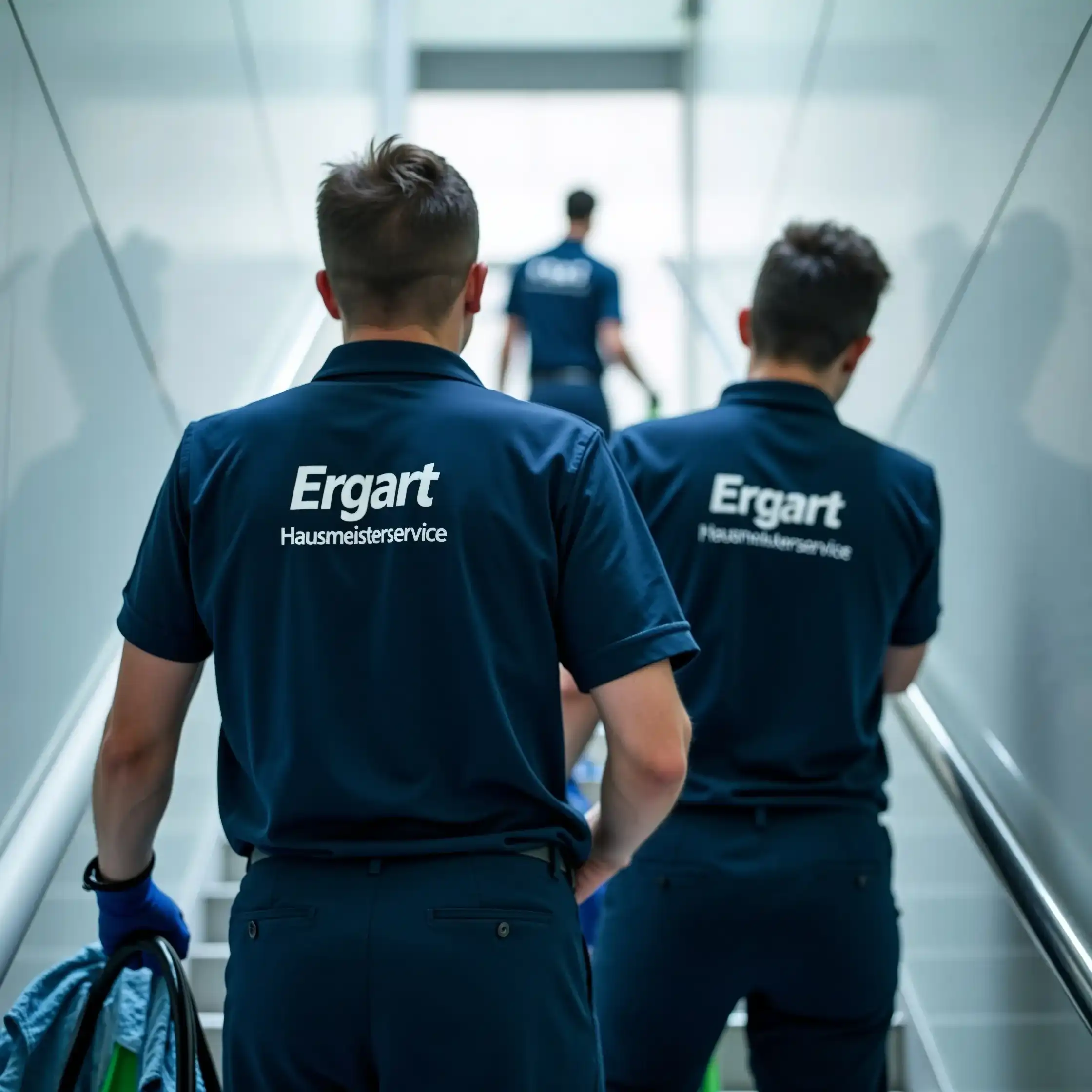 Zwei Ergart-Mitarbeiter auf dem Weg durch einen Gebäudeflur